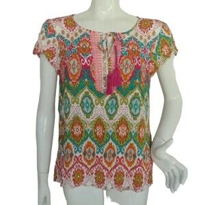 FARMERS MARKET Top/Blouse, XL, Sequin Split neck, Ties/Tassels, Short sleeves